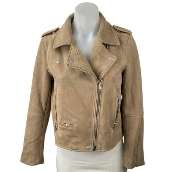 Mynta Jackets & Blazers - Mynta Womens Brown Tan Faux Suede Zip Up Long Sleeve Moto Biker Coat Jacket XS